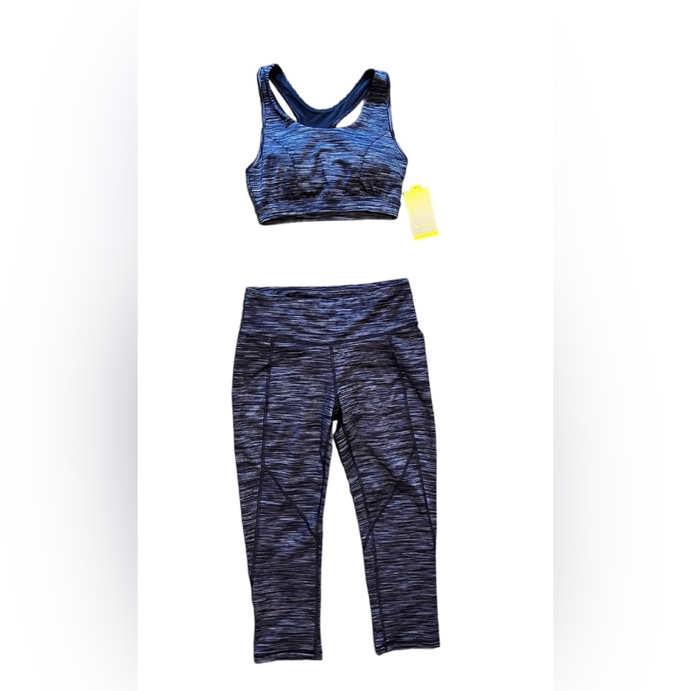 Athletic set; sports bra with yoga pants.